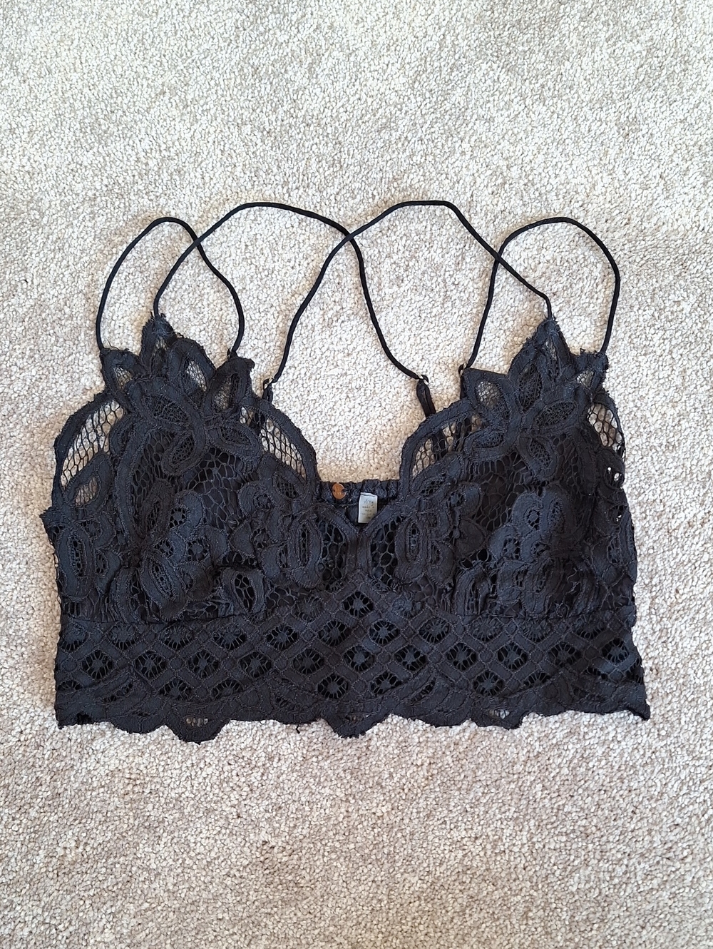 Lace Floral Bralette with Double Straps in Black